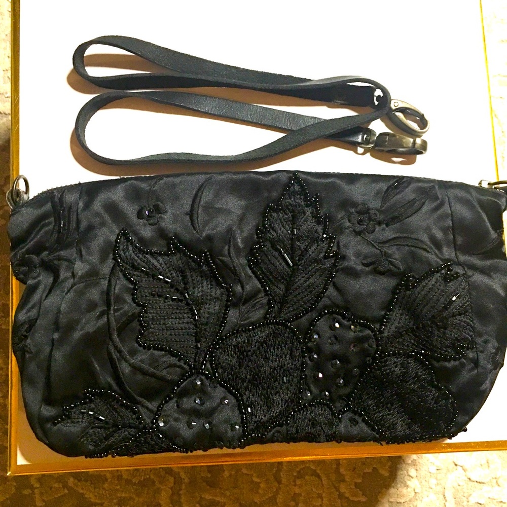 Black Satin Beaded Clutch